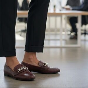 Charter Club Burgundy Croc Embossed Chain Loafers Womens 9M Maroon Slip On Shoes